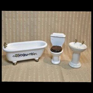 MINIATURE DOLLHOUSE PORCILAN BATHROOM SET 1:12